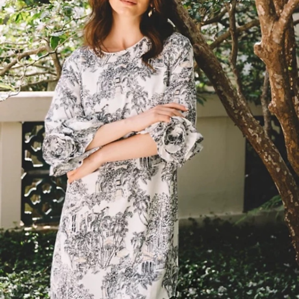 NWT Lilly Pulitzer Lu Black and White Toile 3/4 Rosette Sleeve Dress